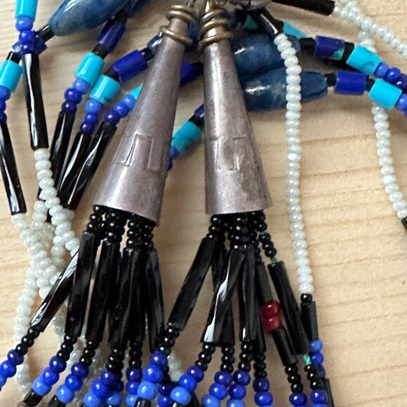 Vintage 925 Lapis Lazuli Native American Necklace Blue Mixed Beads Free Spirit - Picture 9 of 9